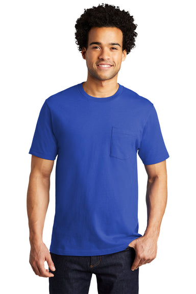 Port & Company Mens Bouncer Short Sleeve Crewneck T-Shirt w/ Pocket True Royal Blue Front