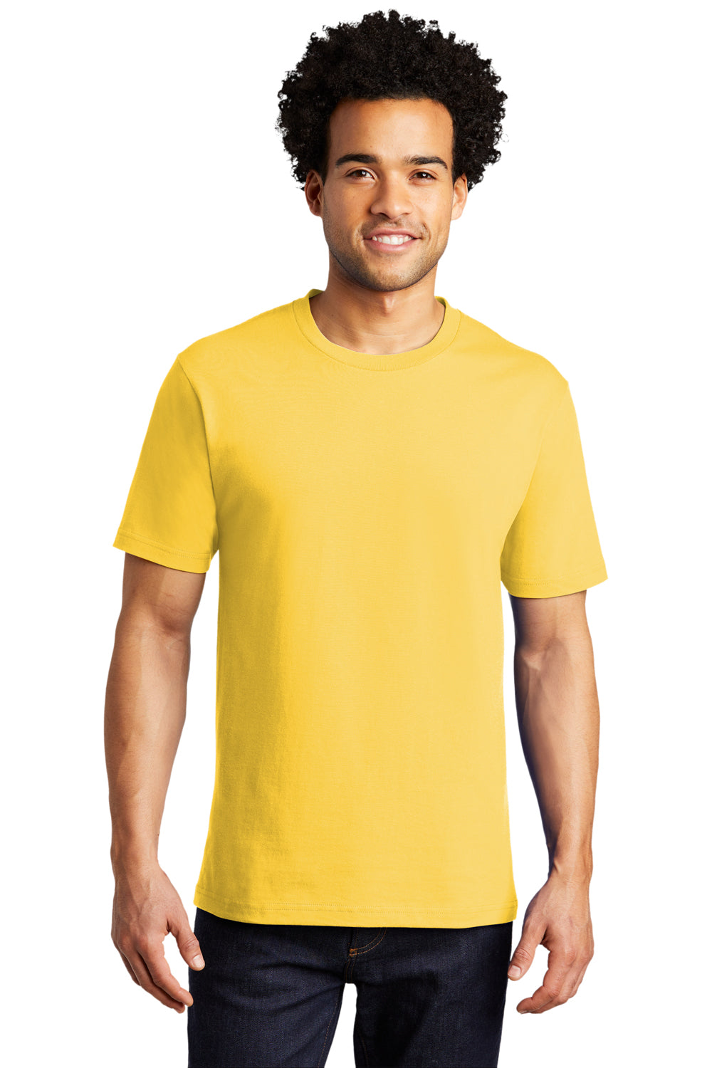Port & Company Mens Bouncer Short Sleeve Crewneck T-Shirt Lemon Yellow Front