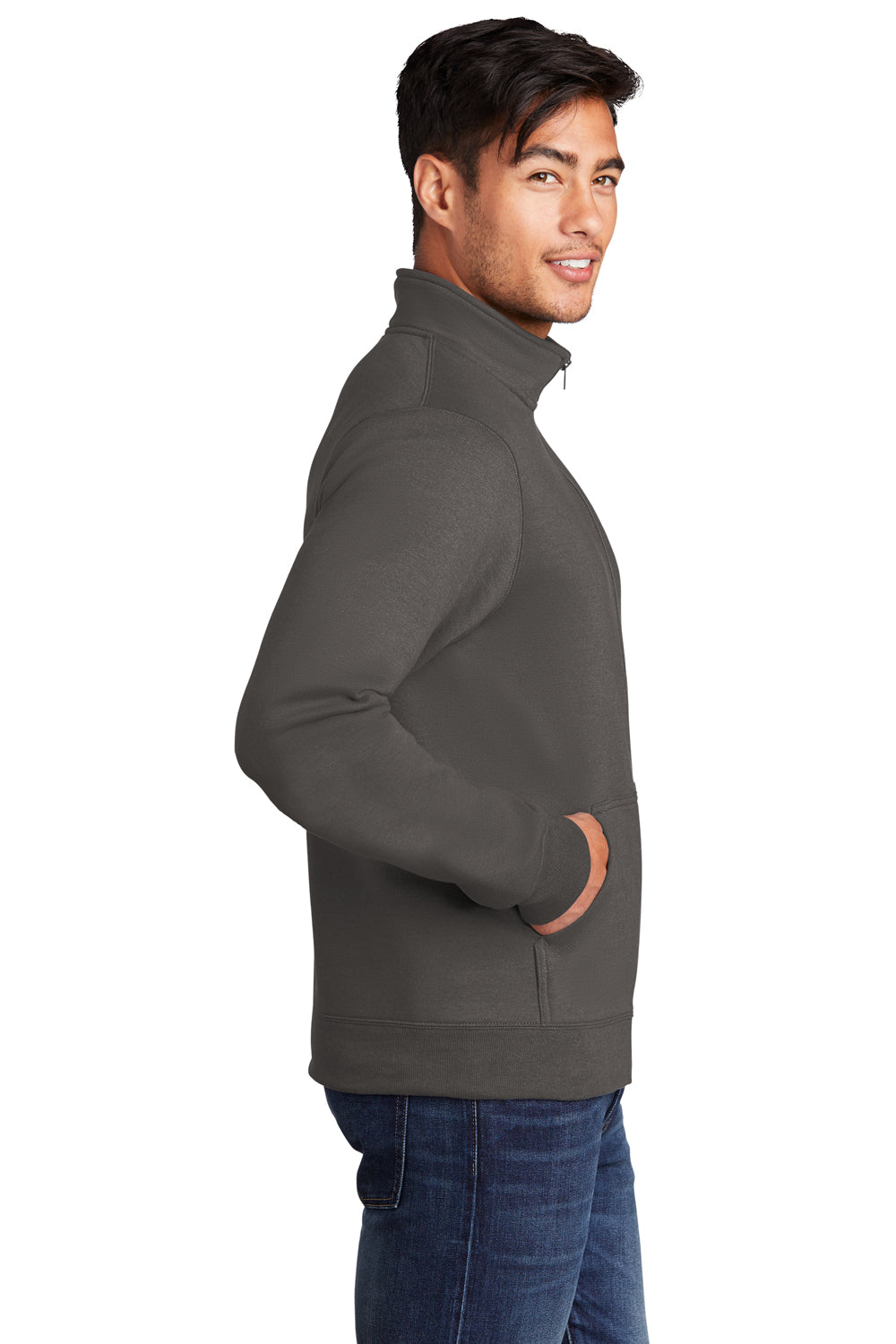 Port & Company Mens Core Fleece Full Zip Sweatshirt Charcoal Grey Side