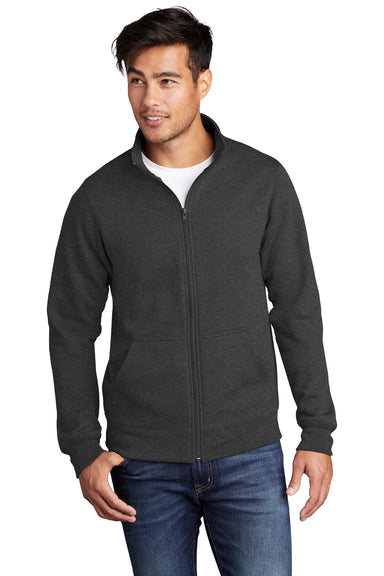 Port & Company Mens Core Fleece Full Zip Sweatshirt Heather Dark Grey Front