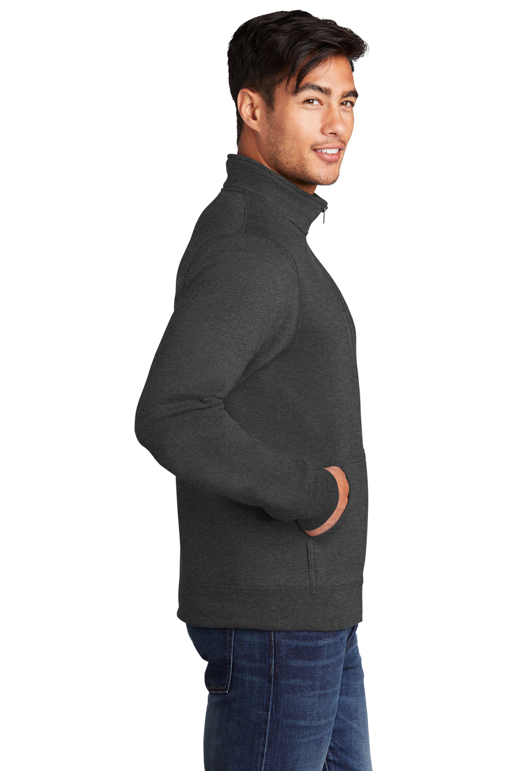 Port & Company Mens Core Fleece Full Zip Sweatshirt Heather Dark Grey Side