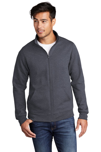 Port & Company Mens Core Fleece Full Zip Sweatshirt Heather Navy Blue Front