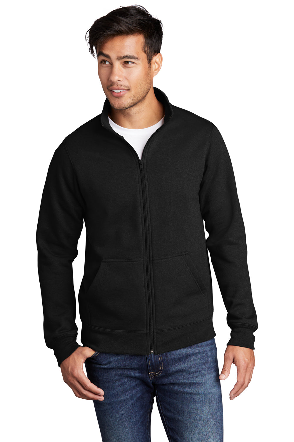 Port & Company Mens Core Fleece Full Zip Sweatshirt Jet Black Front