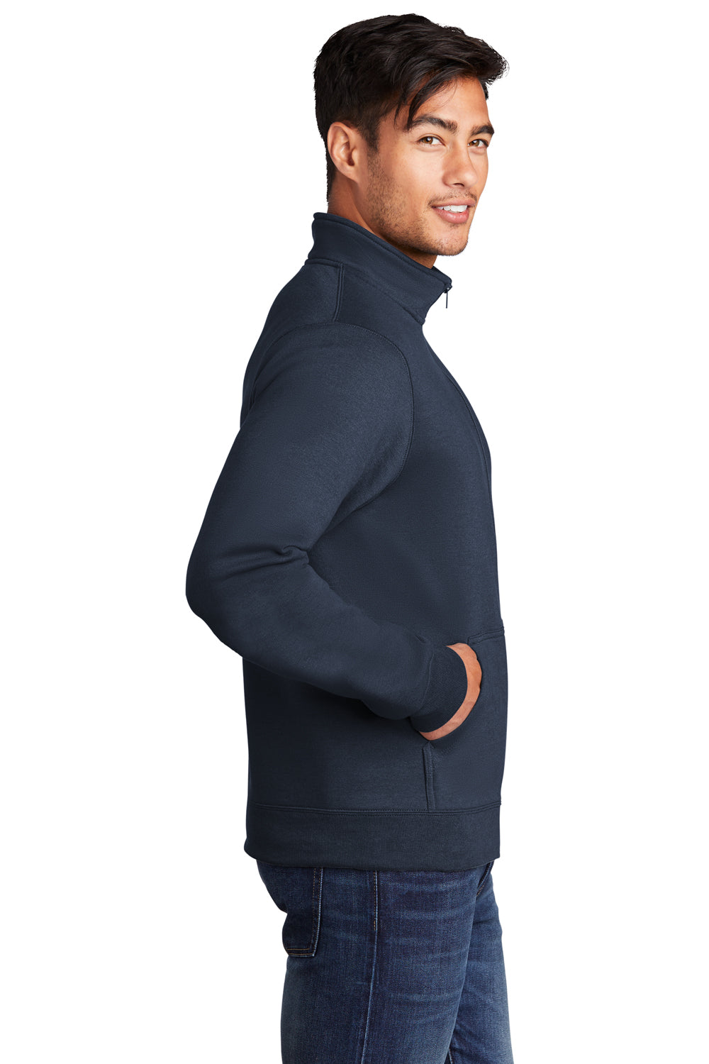 Port & Company Mens Core Fleece Full Zip Sweatshirt Navy Blue Side