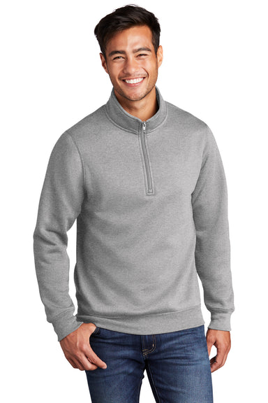 Port & Company Mens Core Fleece 1/4 Zip Sweatshirt Heather Grey Front