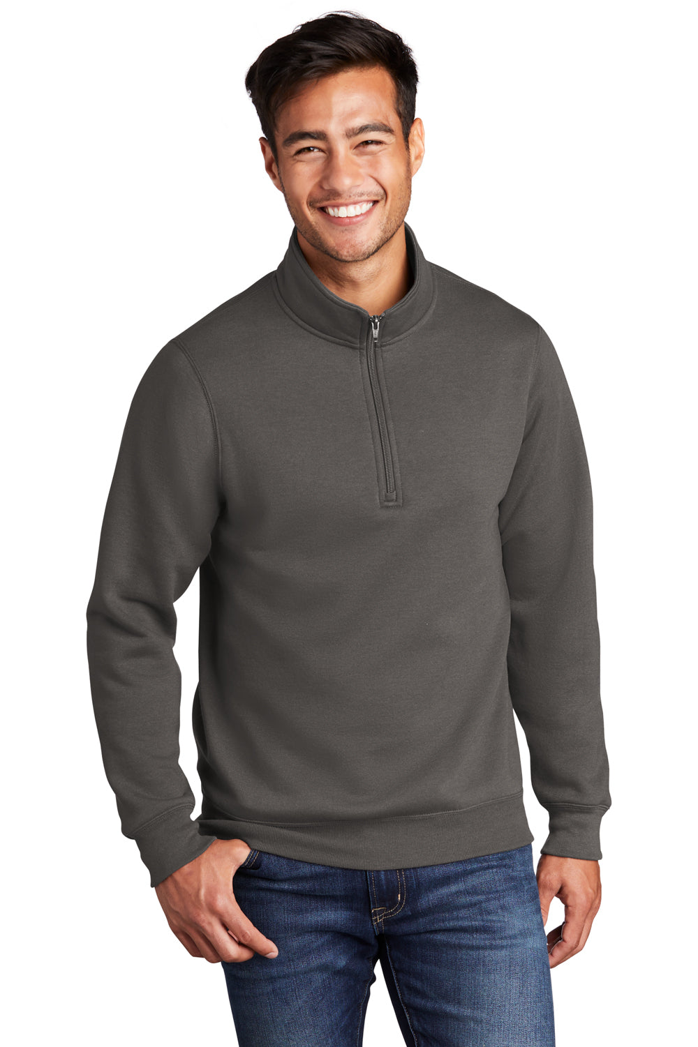 Port & Company Mens Core Fleece 1/4 Zip Sweatshirt Charcoal Grey Front