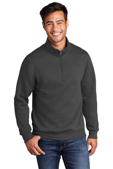 Port & Company Mens Core Fleece 1/4 Zip Sweatshirt Heather Dark Grey Front