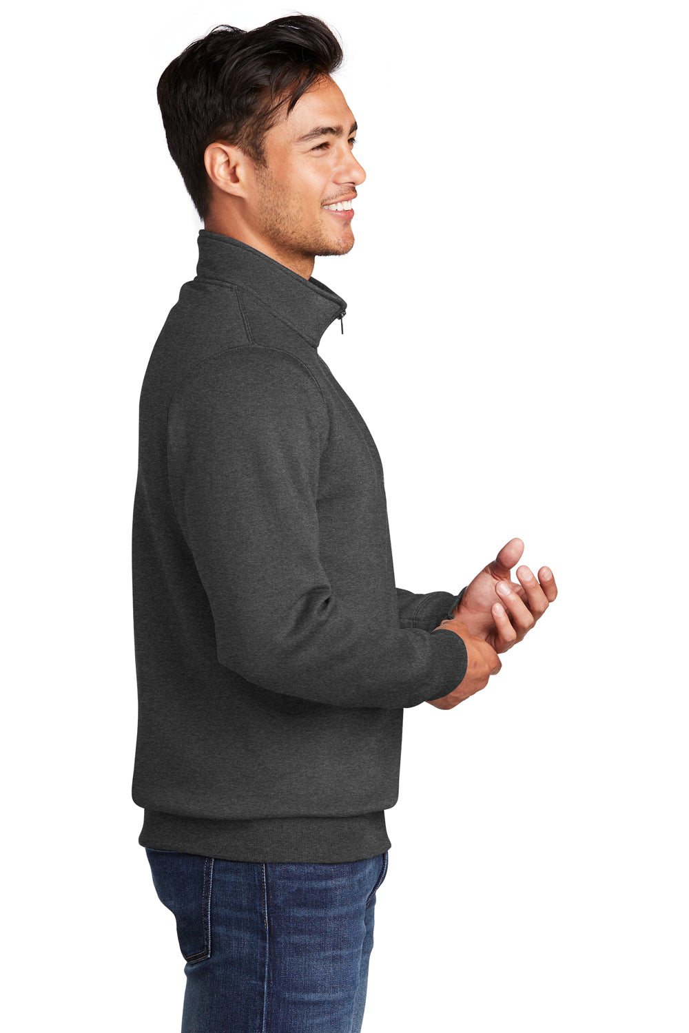 Port & Company Mens Core Fleece 1/4 Zip Sweatshirt Heather Dark Grey Side