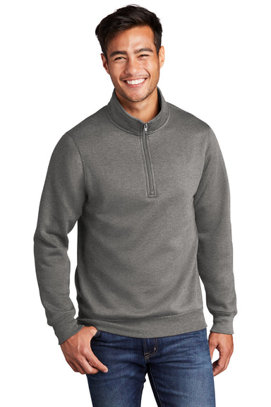 Port & Company Mens Core Fleece 1/4 Zip Sweatshirt Heather Graphite Grey Front