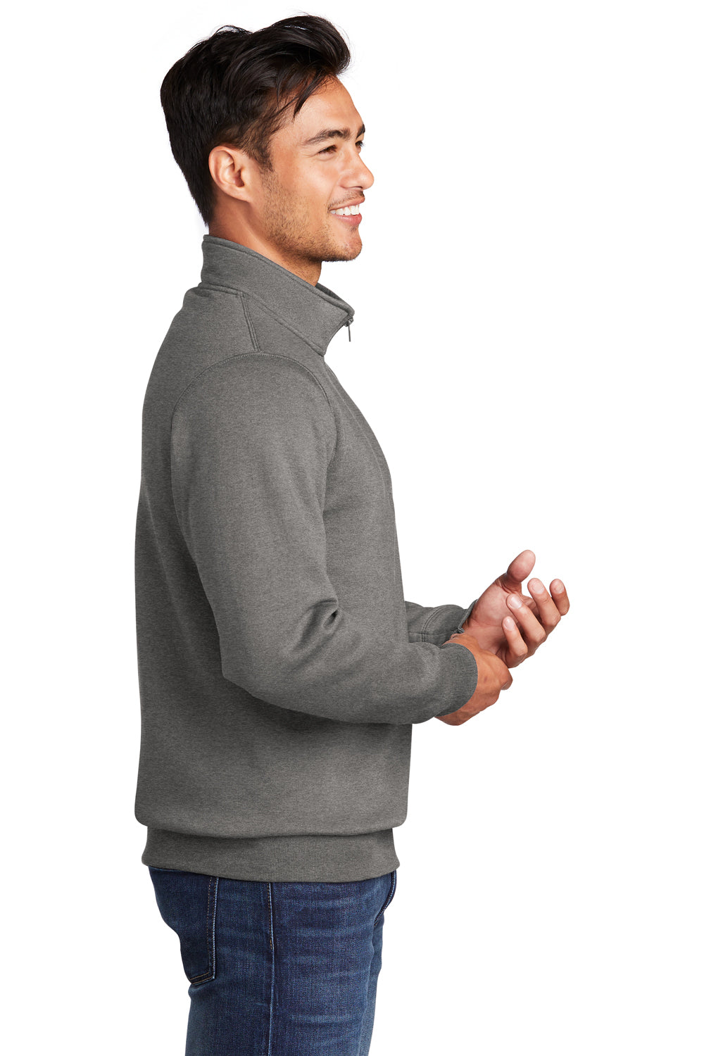 Port & Company Mens Core Fleece 1/4 Zip Sweatshirt Heather Graphite Grey Side