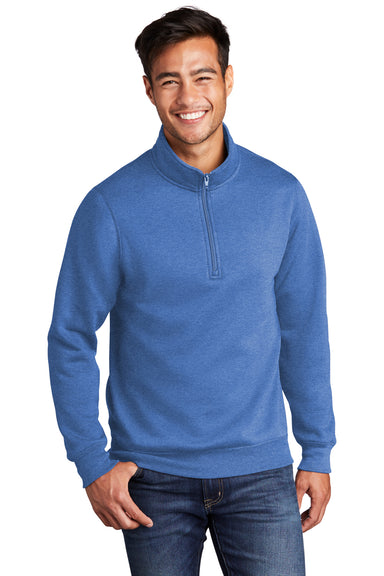 Port & Company Mens Core Fleece 1/4 Zip Sweatshirt Heather Royal Blue Front