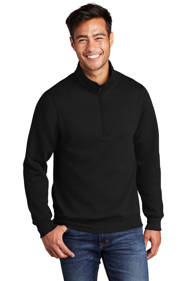 Port & Company Mens Core Fleece 1/4 Zip Sweatshirt Jet Black Front