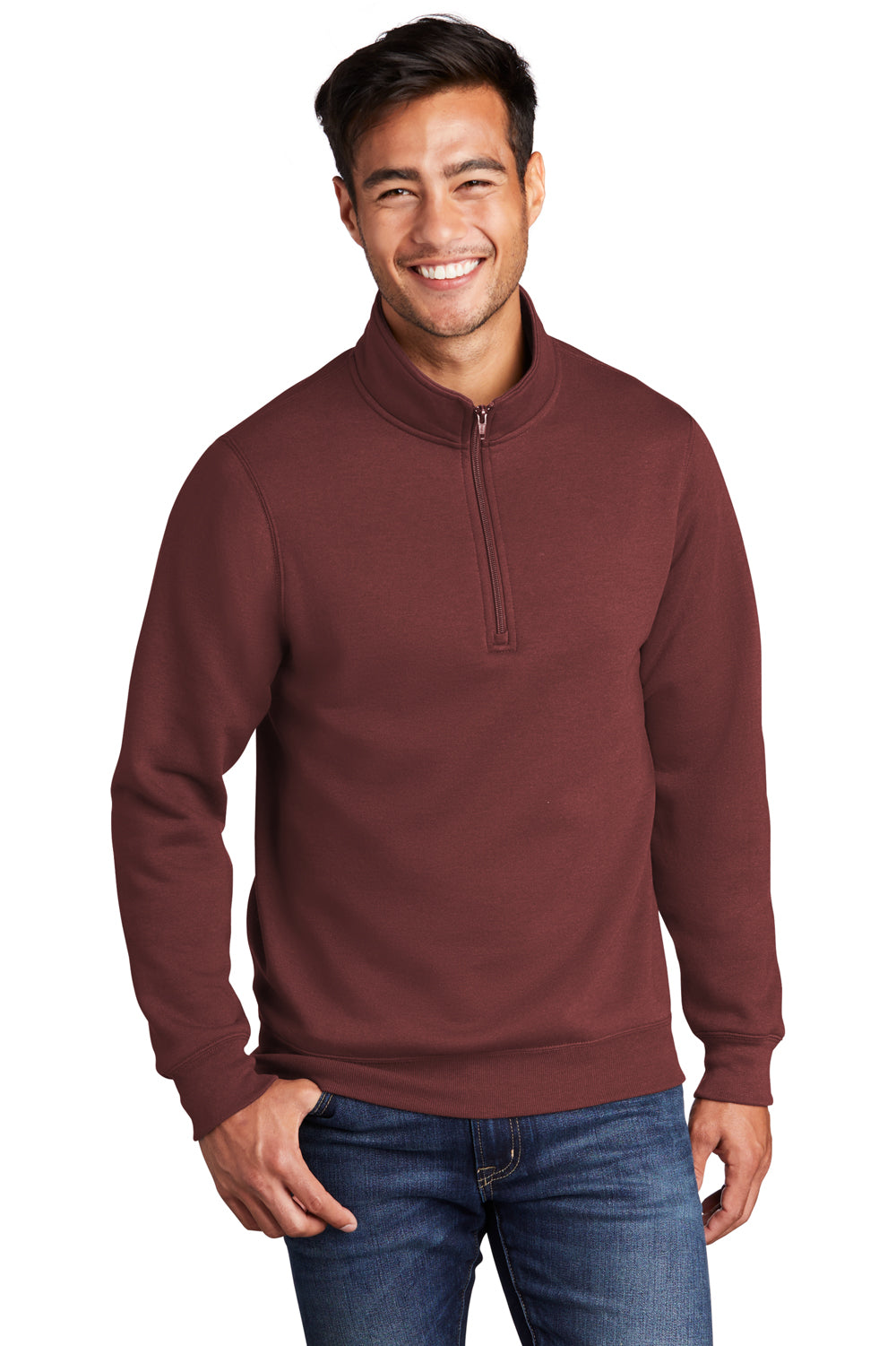 Port & Company Mens Core Fleece 1/4 Zip Sweatshirt Maroon Front