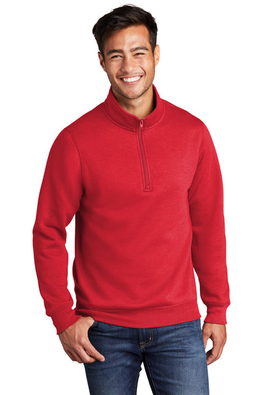 Port & Company Mens Core Fleece 1/4 Zip Sweatshirt Red Front