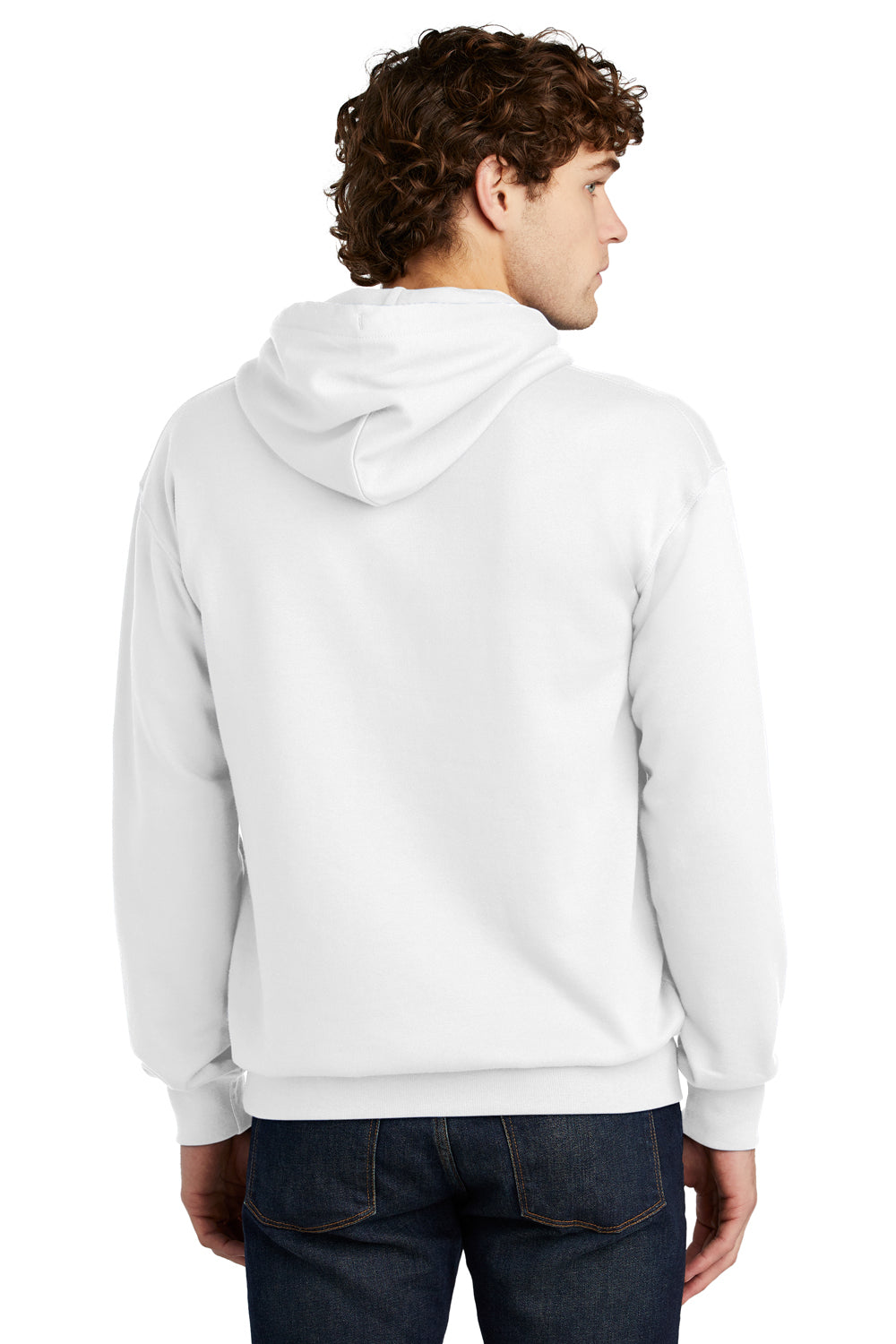Port & Company PC79H Mens Fleece Hooded Sweatshirt Hoodie White Back