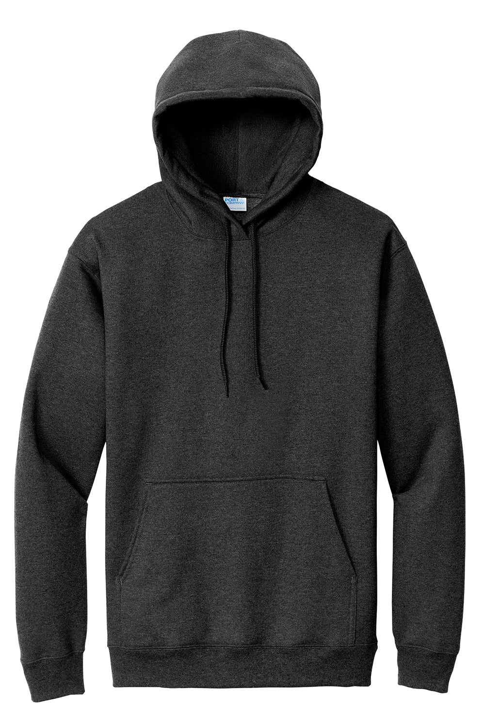 Port & Company PC90H/PC90HT Mens Essential Fleece Hooded Sweatshirt Hoodie Heather Black Flat Front