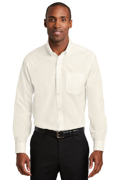 Red House RH240/TLRH240 Mens Pinpoint Oxford Wrinkle Resistant Long Sleeve Button Down Shirt w/ Pocket Ivory Chiffon White Front