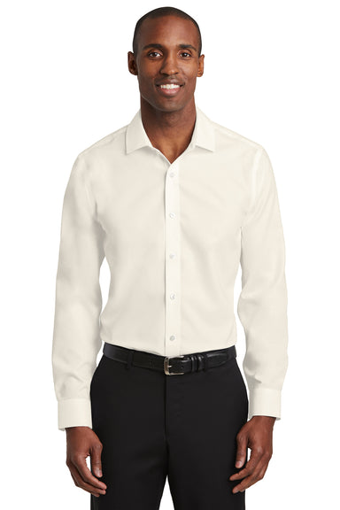 Red House RH620 Mens Pinpoint Oxford Wrinkle Resistant Long Sleeve Button Down Shirt Ivory Chiffon White Front