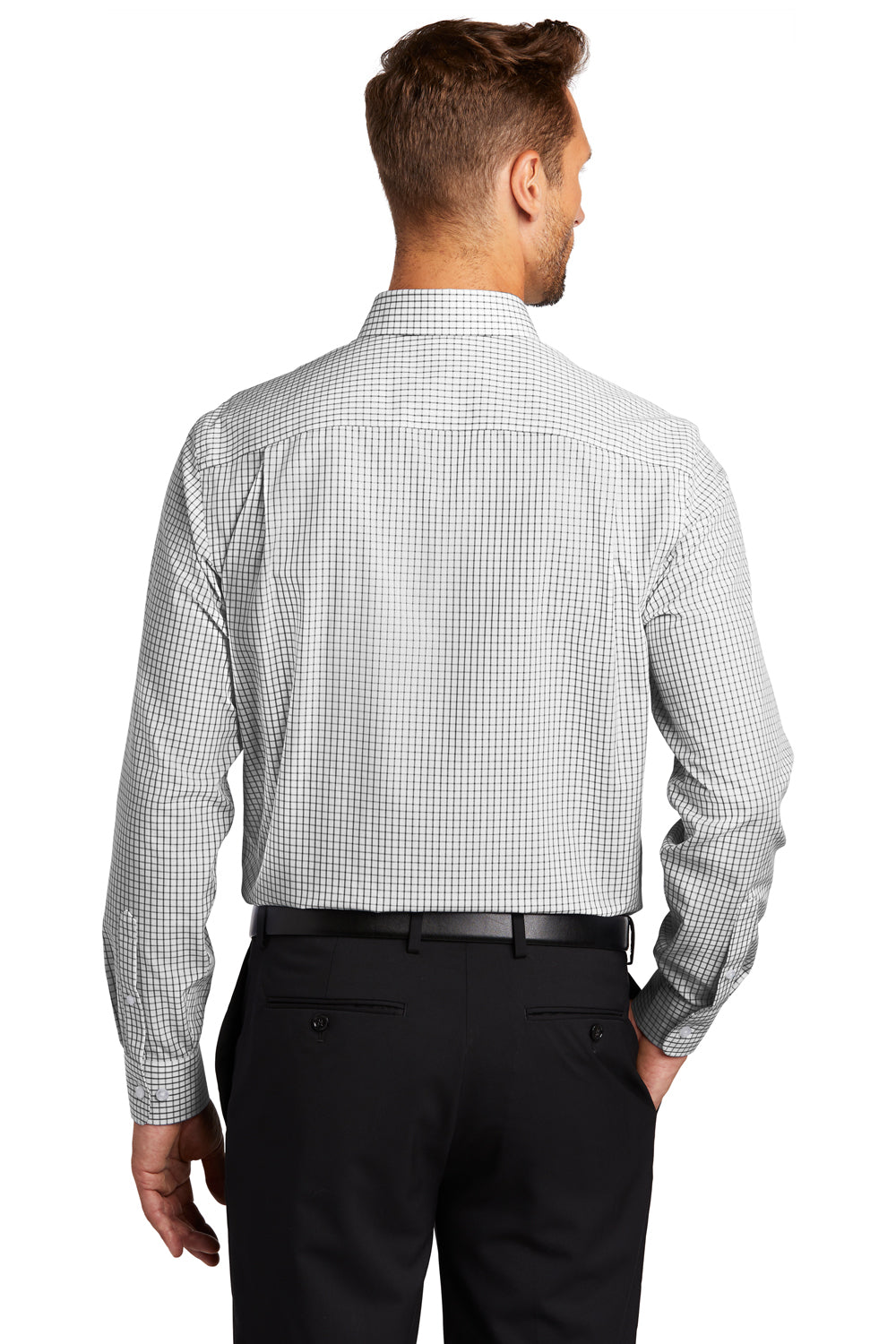 Red House Mens Open Ground Check Long Sleeve Button Down Shirt w/ Pocket Black/White Side
