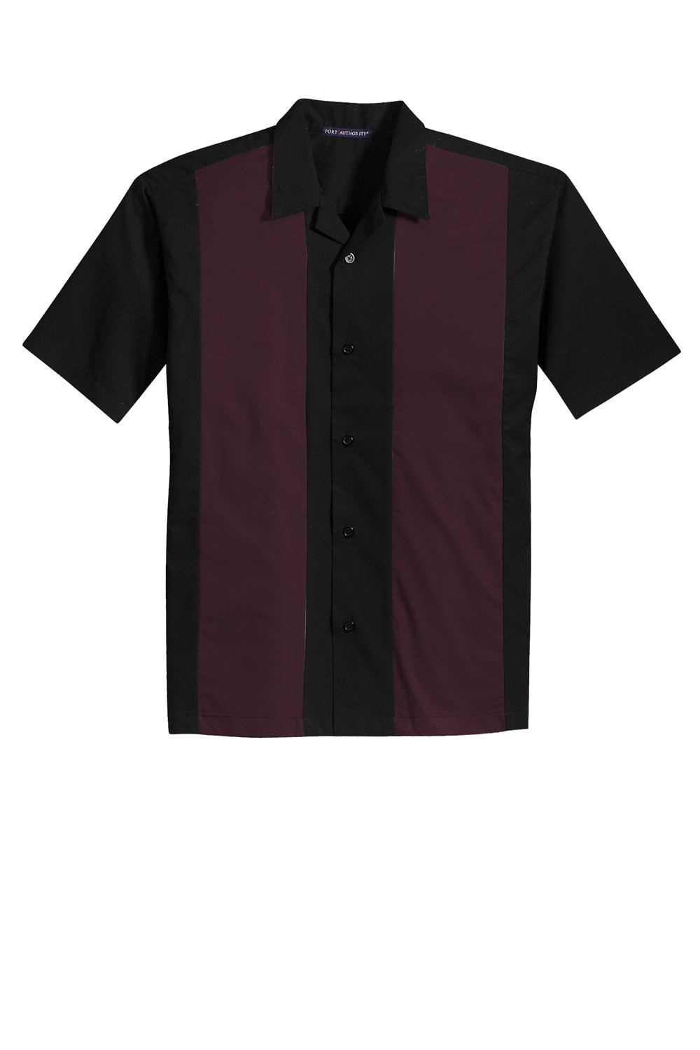 Port Authority S300 Retro Easy Care Wrinkle Resistant Short Sleeve Button Down Camp Shirt Black/Burgundy Flat Front
