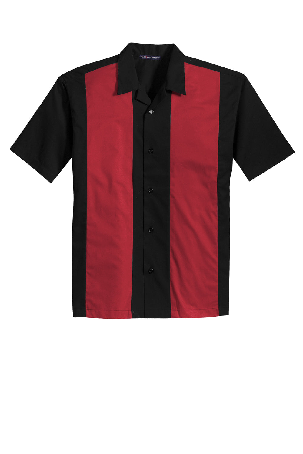 Port Authority S300 Retro Easy Care Wrinkle Resistant Short Sleeve Button Down Camp Shirt Black/Red Flat Front
