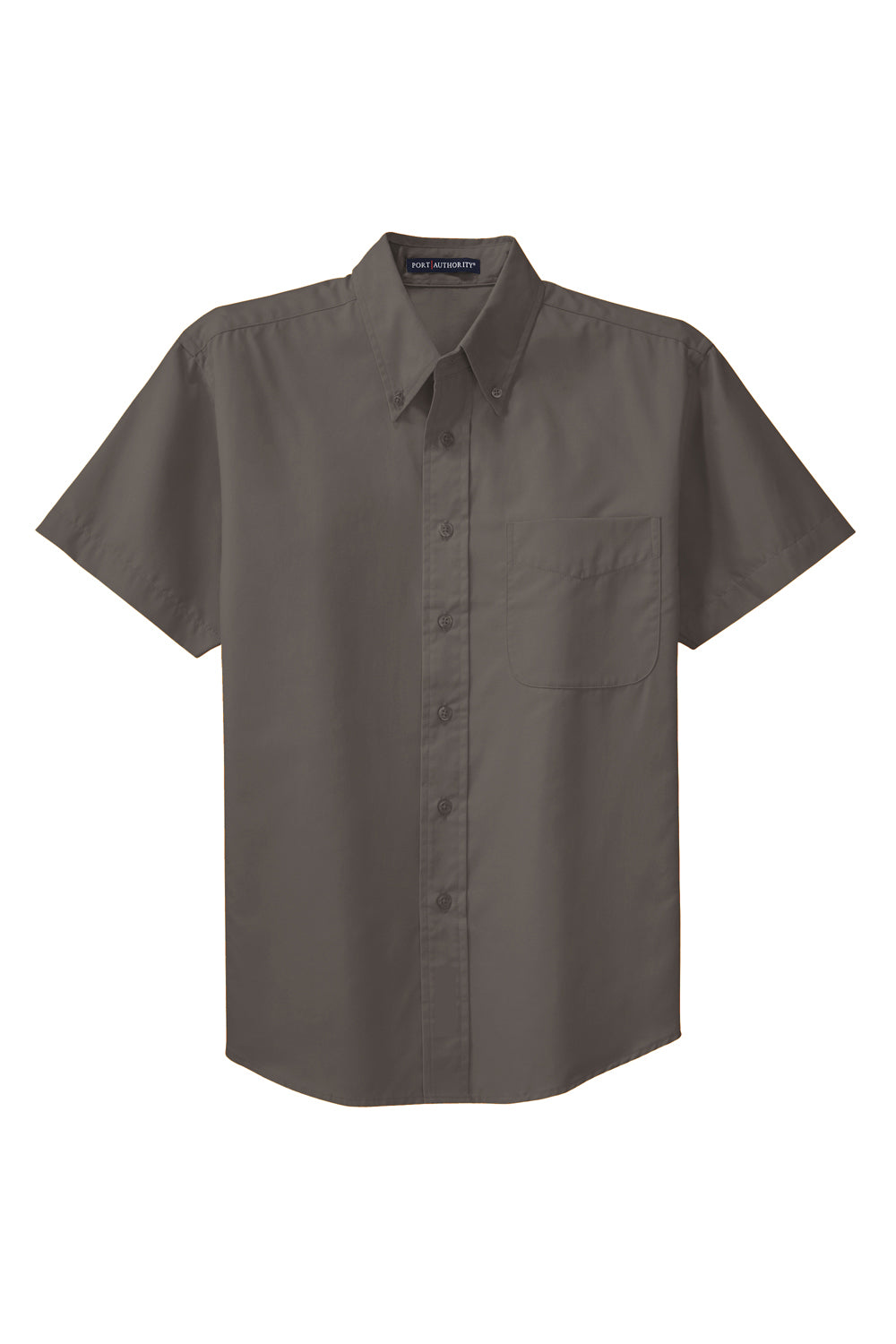 Port Authority S508/TLS508 Mens Easy Care Wrinkle Resistant Short Sleeve Button Down Shirt w/ Pocket Bark Brown Flat Front