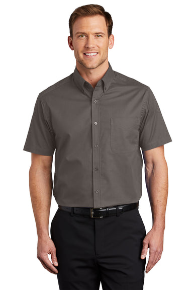 Port Authority S508/TLS508 Mens Easy Care Wrinkle Resistant Short Sleeve Button Down Shirt w/ Pocket Bark Brown Front