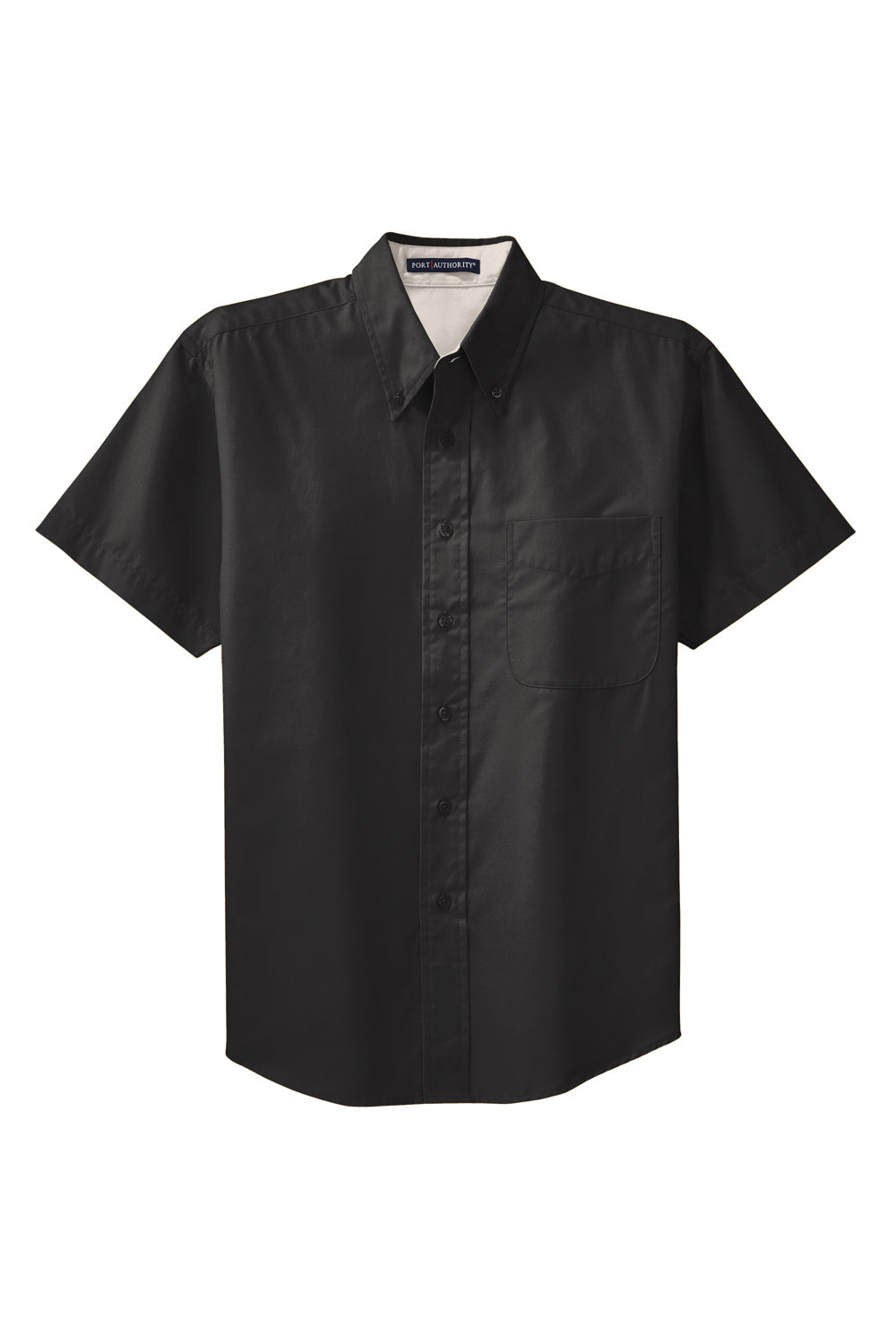 Port Authority S508/TLS508 Mens Easy Care Wrinkle Resistant Short Sleeve Button Down Shirt w/ Pocket Black Flat Front