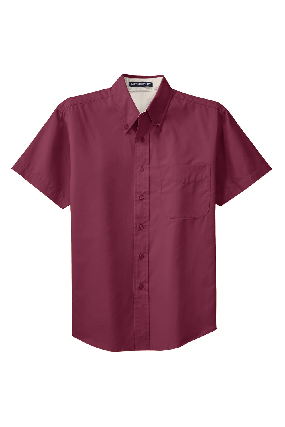 Port Authority S508/TLS508 Mens Easy Care Wrinkle Resistant Short Sleeve Button Down Shirt w/ Pocket Burgundy Flat Front