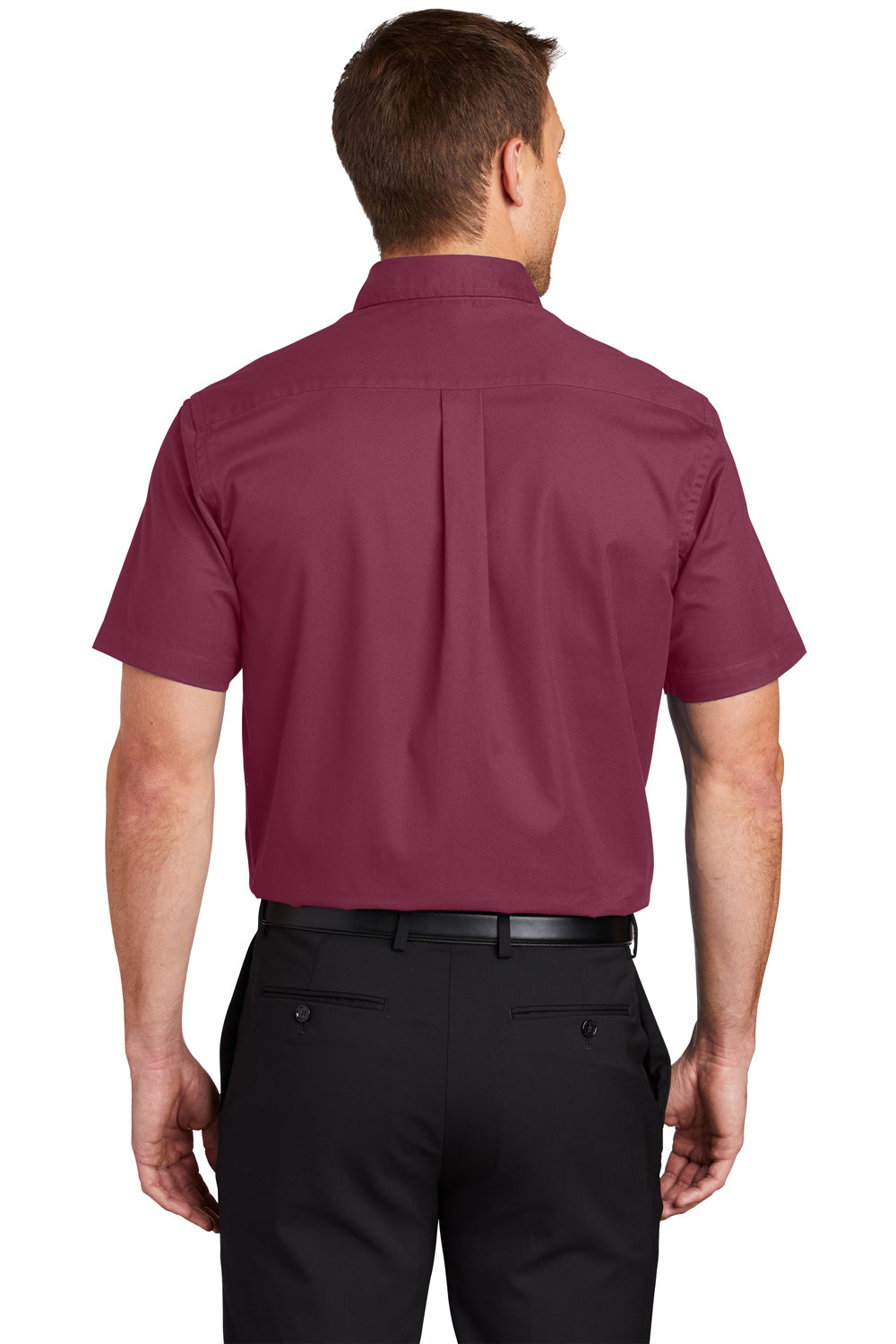 Port Authority S508/TLS508 Mens Easy Care Wrinkle Resistant Short Sleeve Button Down Shirt w/ Pocket Burgundy Back