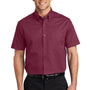 Port Authority Mens Easy Care Wrinkle Resistant Short Sleeve Button Down Shirt w/ Pocket - Burgundy