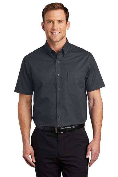 Port Authority S508/TLS508 Mens Easy Care Wrinkle Resistant Short Sleeve Button Down Shirt w/ Pocket Classic Navy Blue Front