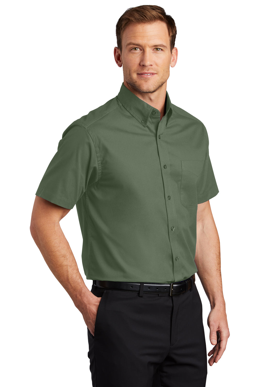 Port Authority S508/TLS508 Mens Easy Care Wrinkle Resistant Short Sleeve Button Down Shirt w/ Pocket Clover Green 3Q