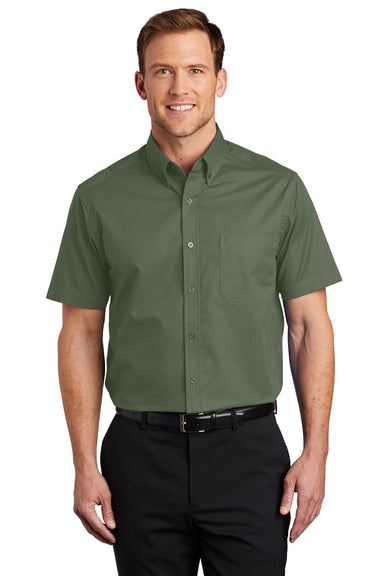 Port Authority S508/TLS508 Mens Easy Care Wrinkle Resistant Short Sleeve Button Down Shirt w/ Pocket Clover Green Front