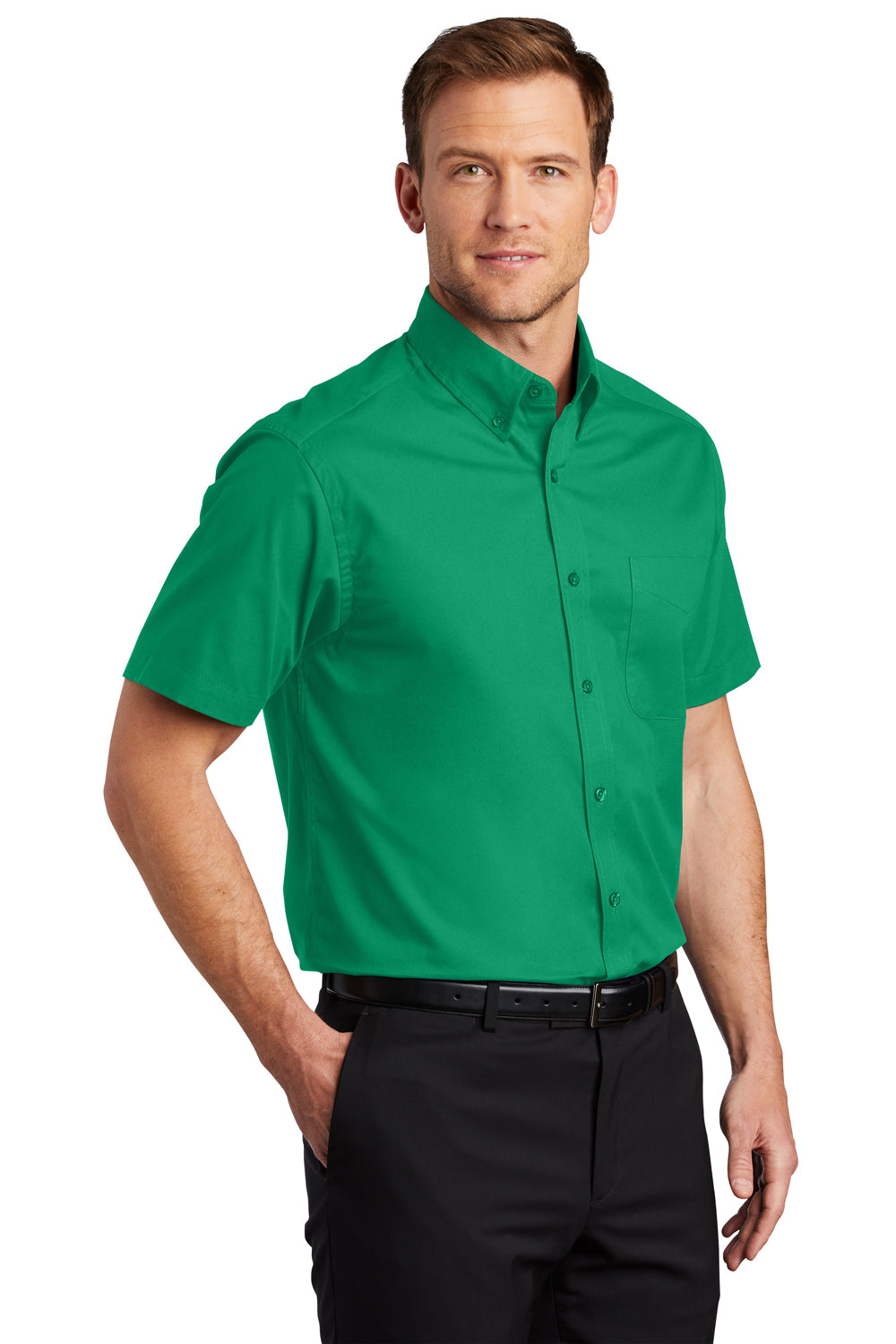 Port Authority S508/TLS508 Mens Easy Care Wrinkle Resistant Short Sleeve Button Down Shirt w/ Pocket Court Green 3Q