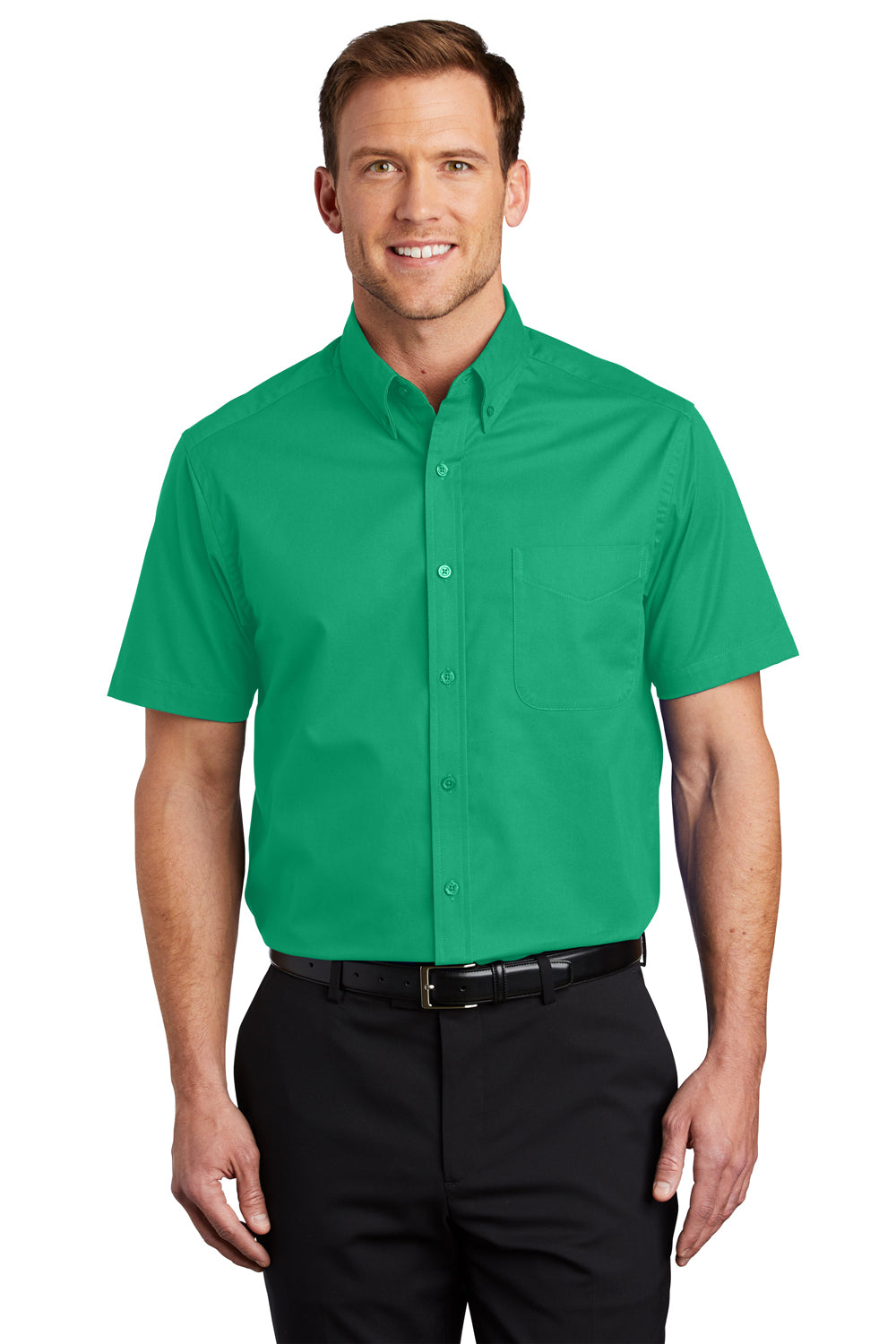 Port Authority S508/TLS508 Mens Easy Care Wrinkle Resistant Short Sleeve Button Down Shirt w/ Pocket Court Green Front