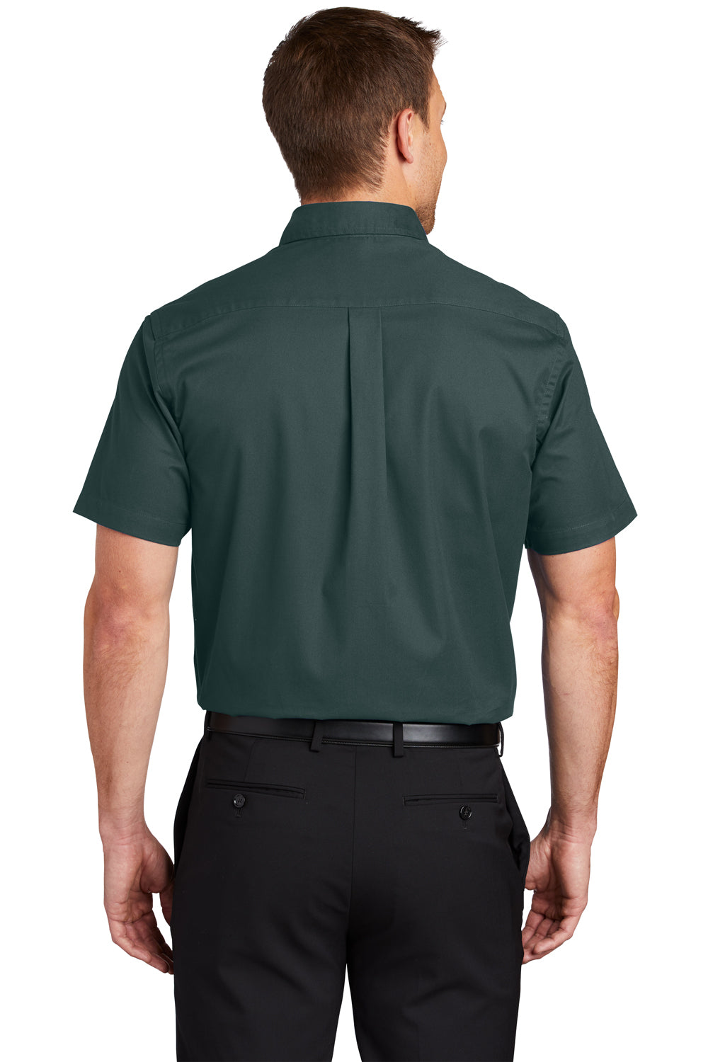 Port Authority S508/TLS508 Mens Easy Care Wrinkle Resistant Short Sleeve Button Down Shirt w/ Pocket Dark Green Back