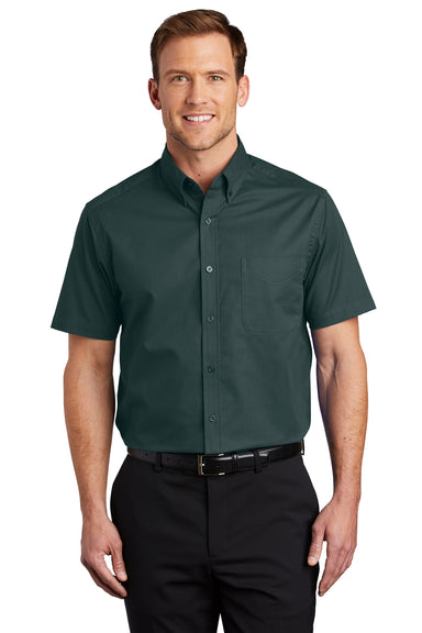 Port Authority S508/TLS508 Mens Easy Care Wrinkle Resistant Short Sleeve Button Down Shirt w/ Pocket Dark Green Front