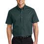 Port Authority Mens Easy Care Wrinkle Resistant Short Sleeve Button Down Shirt w/ Pocket - Dark Green