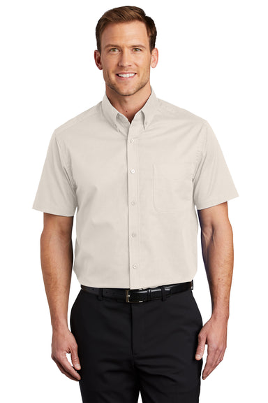 Port Authority S508/TLS508 Mens Easy Care Wrinkle Resistant Short Sleeve Button Down Shirt w/ Pocket Light Stone Front