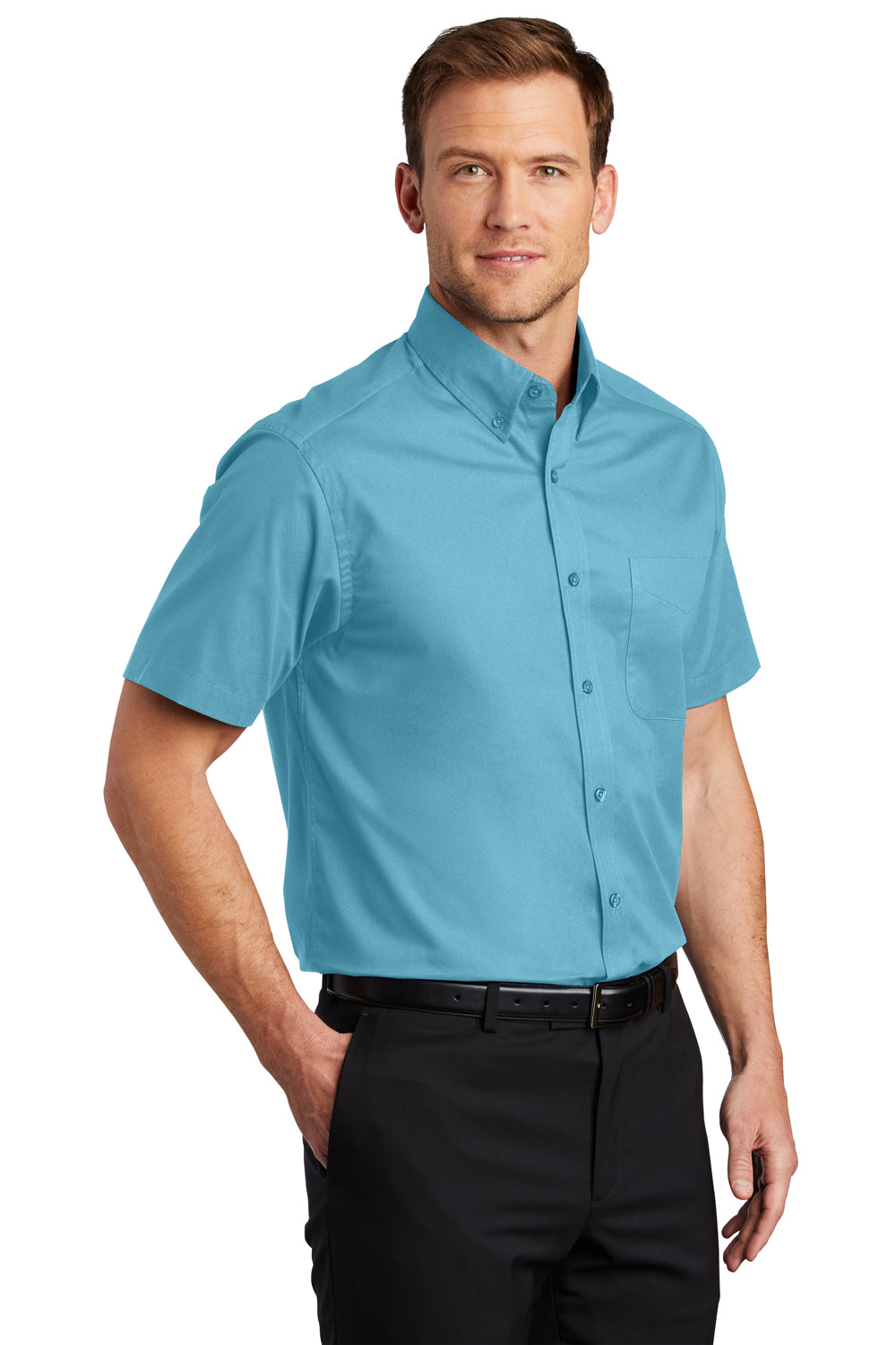 Port Authority S508/TLS508 Mens Easy Care Wrinkle Resistant Short Sleeve Button Down Shirt w/ Pocket Maui Blue 3Q