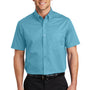 Port Authority Mens Easy Care Wrinkle Resistant Short Sleeve Button Down Shirt w/ Pocket - Maui Blue - Closeout