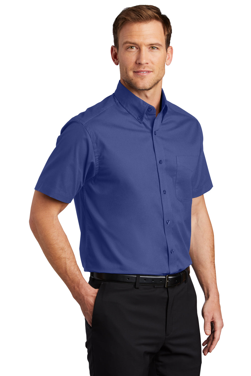 Port Authority S508/TLS508 Mens Easy Care Wrinkle Resistant Short Sleeve Button Down Shirt w/ Pocket Mediterranean Blue 3Q