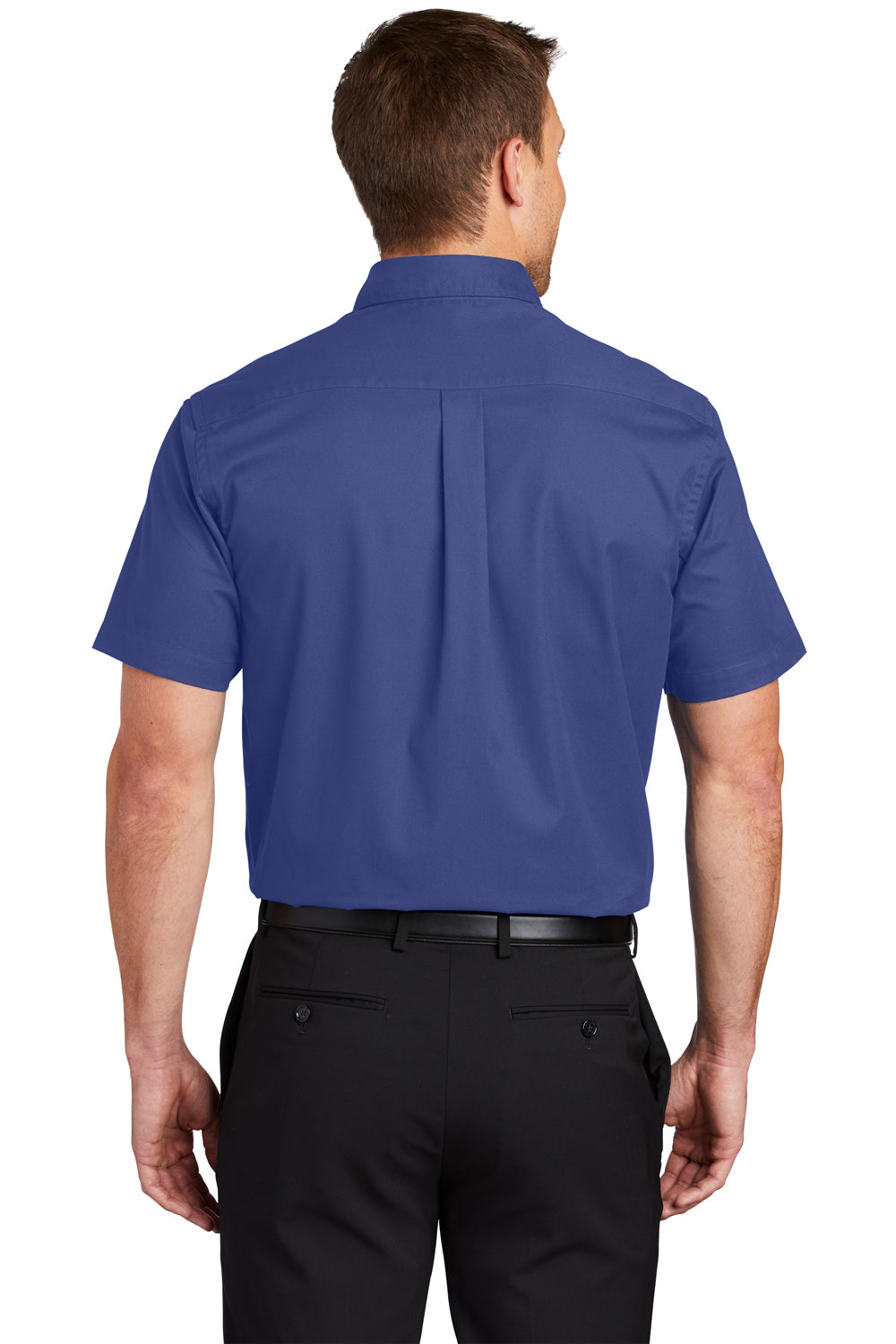Port Authority S508/TLS508 Mens Easy Care Wrinkle Resistant Short Sleeve Button Down Shirt w/ Pocket Mediterranean Blue Back