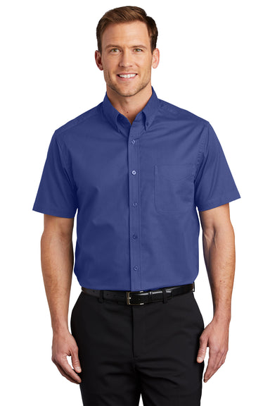 Port Authority S508/TLS508 Mens Easy Care Wrinkle Resistant Short Sleeve Button Down Shirt w/ Pocket Mediterranean Blue Front