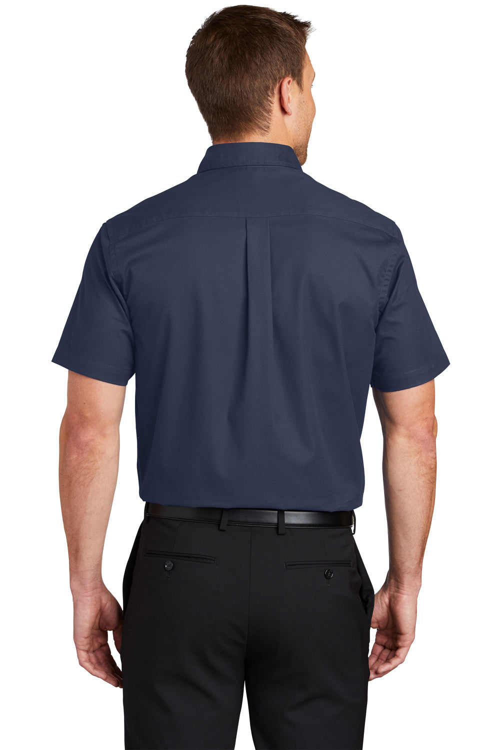 Port Authority S508/TLS508 Mens Easy Care Wrinkle Resistant Short Sleeve Button Down Shirt w/ Pocket Navy Blue Back