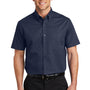 Port Authority Mens Easy Care Wrinkle Resistant Short Sleeve Button Down Shirt w/ Pocket - Navy Blue