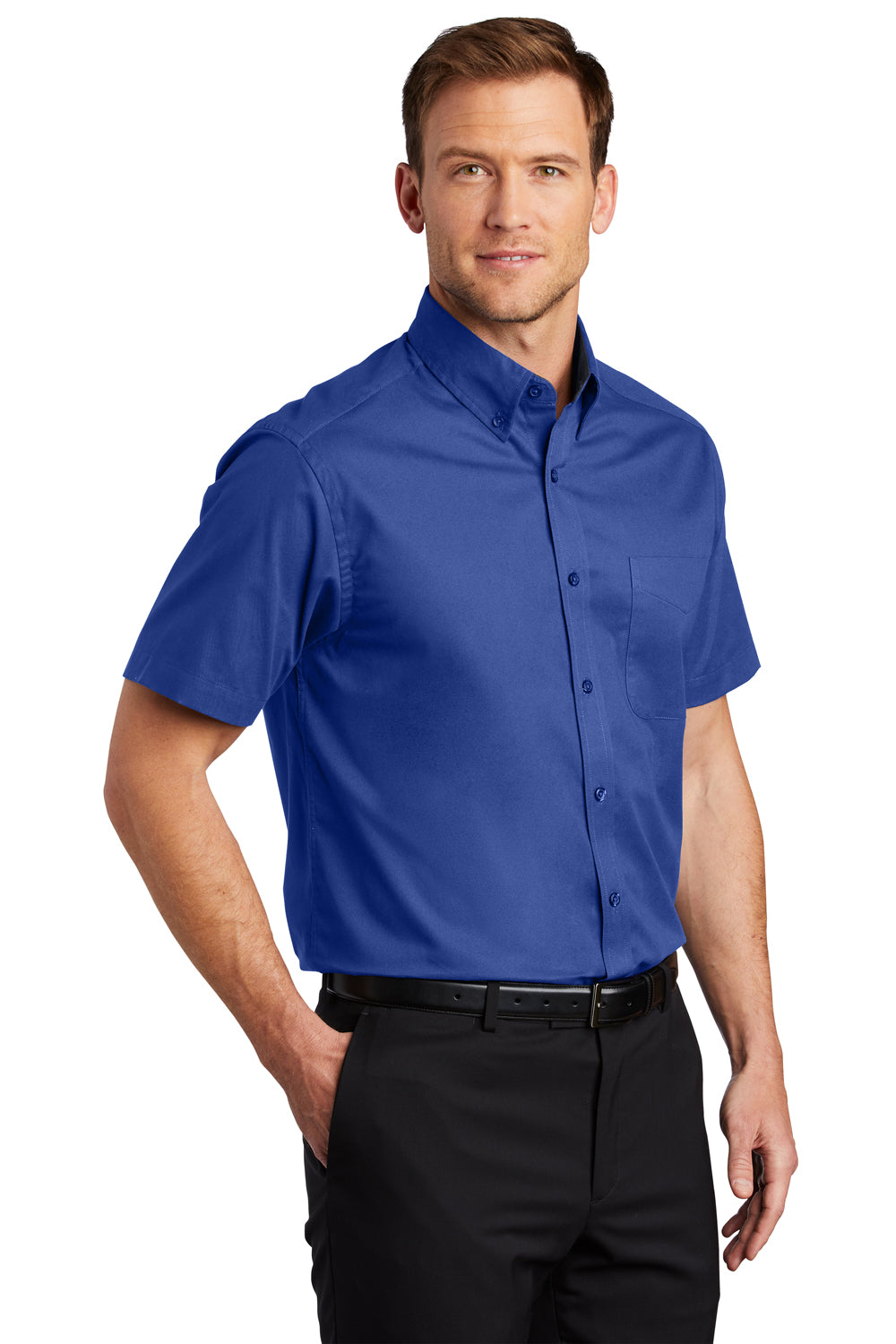 Port Authority S508/TLS508 Mens Easy Care Wrinkle Resistant Short Sleeve Button Down Shirt w/ Pocket Royal Blue 3Q