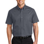 Port Authority Mens Easy Care Wrinkle Resistant Short Sleeve Button Down Shirt w/ Pocket - Steel Grey