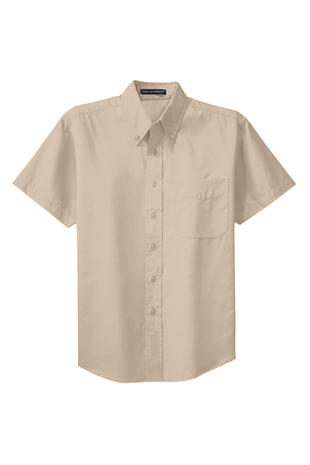 Port Authority S508/TLS508 Mens Easy Care Wrinkle Resistant Short Sleeve Button Down Shirt w/ Pocket Stone Flat Front